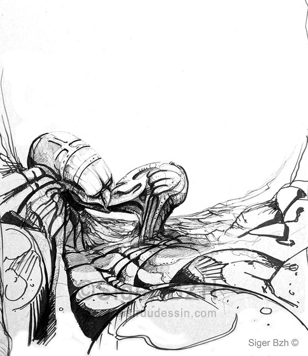 Anthropoïde Le baiser - Esquisse - Siger BZH