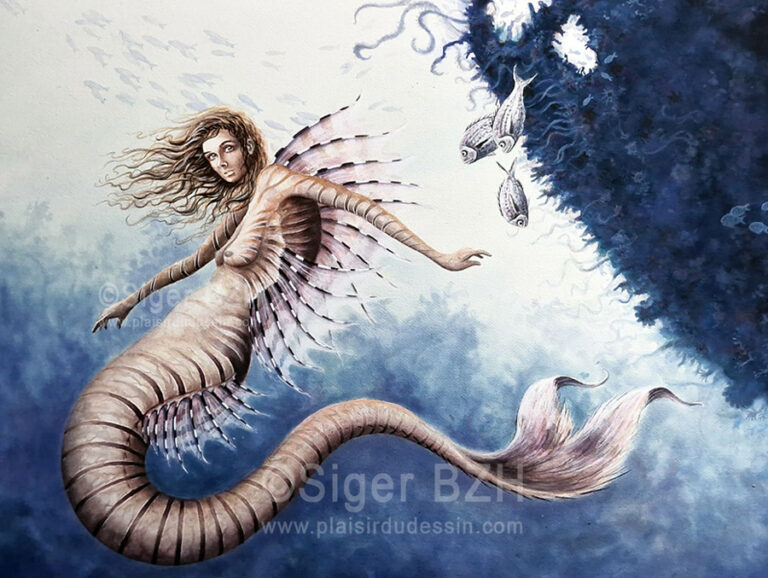 Rose - Sirène rascasse aquarelle - Siger BZH