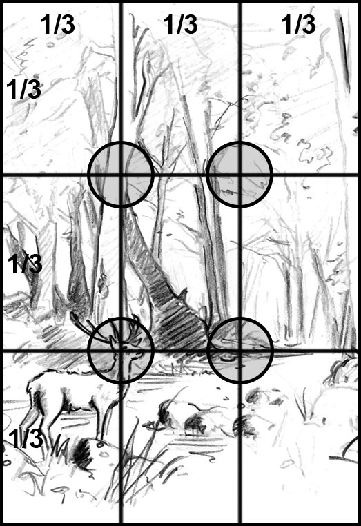 Composition du dessin - Règle des 3 tiers - Format vertical